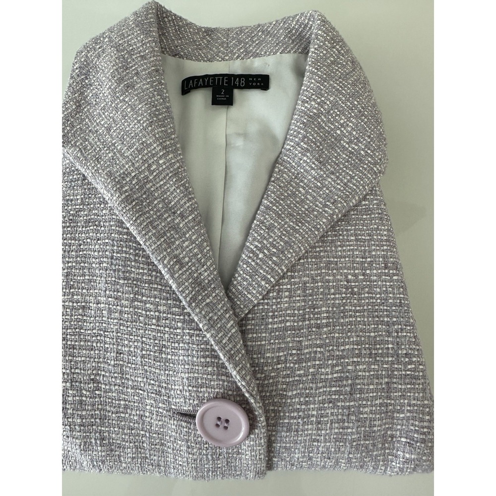 Lafayette 148 New York Tweed Blazer Jacket Lavender White Size 2 Tailored